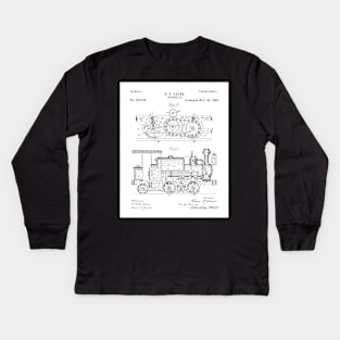 Steam Train Patent - Steam Locomotive Art - Black And White Kids Long Sleeve T-Shirt